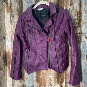Disney Descendants Mal Purple Faux Leather Moto Jacket, Size 9/10